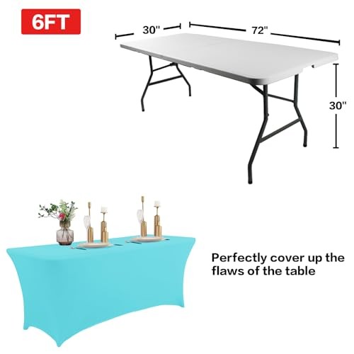 2 Pack 4FT Table Cloth for Rectangular Fitted Events 4 Ft - 2 Pcs Light Blue