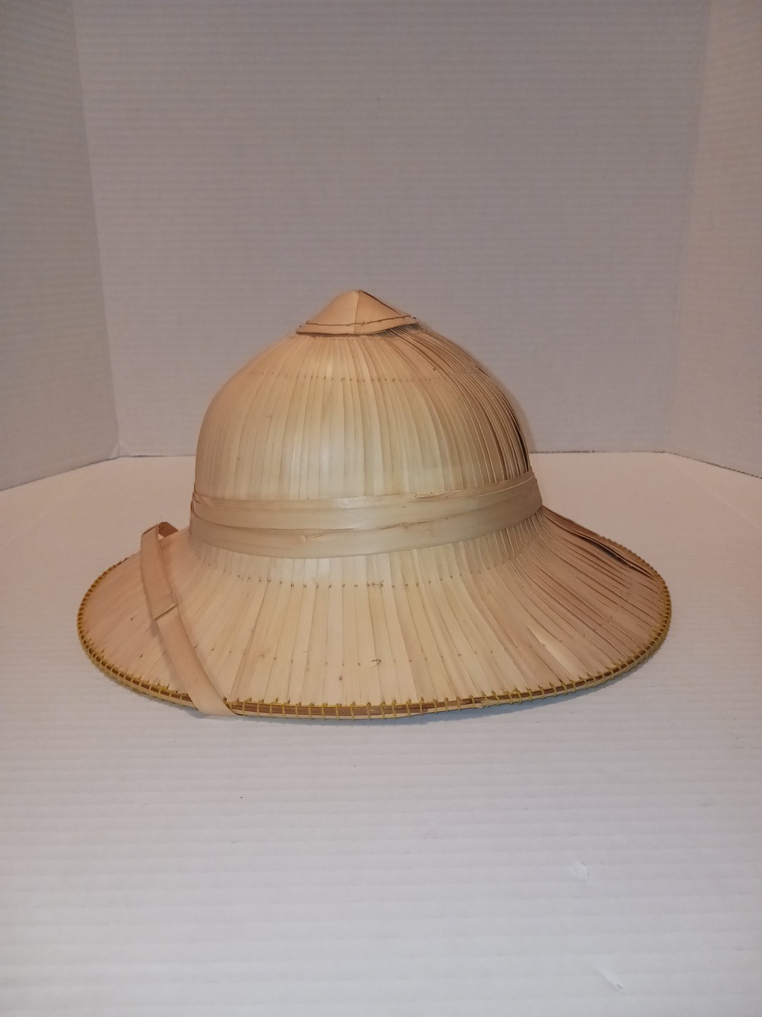 Vintage Natural Reed Pith Helmet Handmade Woven Straw Sun Hat 12.5"L x 10.5"W