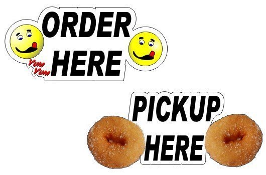 2 Mini Donuts Pickup Order Window Decals for Lil Orbits Donuts Tom Thumb Stand