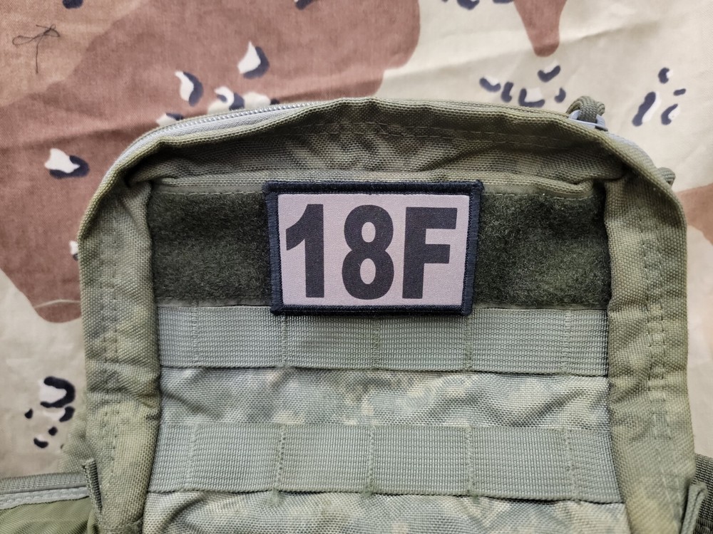 18F MOS TAN Hook Back Hat Bag 2x3 Patch Army Special Forces Intelligence Sgt.