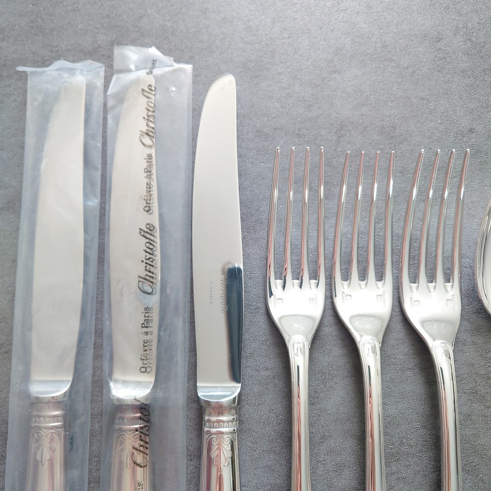 Christofle Malmaison 9pcs Silverplate Flatware Table Knife Fork Spoon Excellent