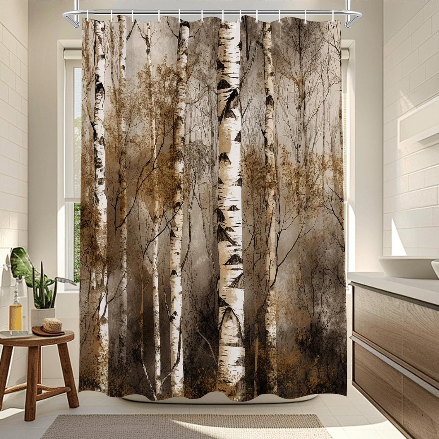 Theblackspot Birch Tree Shower Curtain Rustic Bath Curtains Decor Sets Grommet w