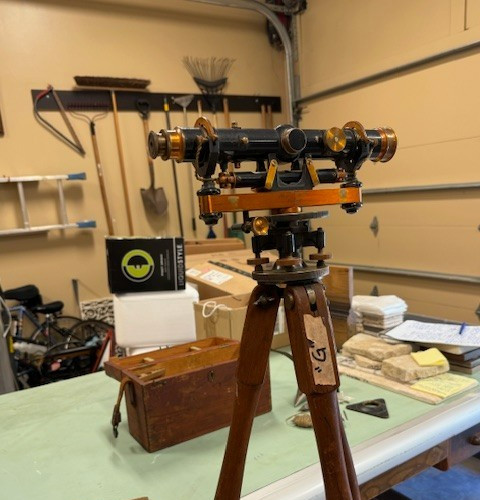 Aloe Transit c1917 plus box, tripod, table stand, 2 plumb bobs and accessories