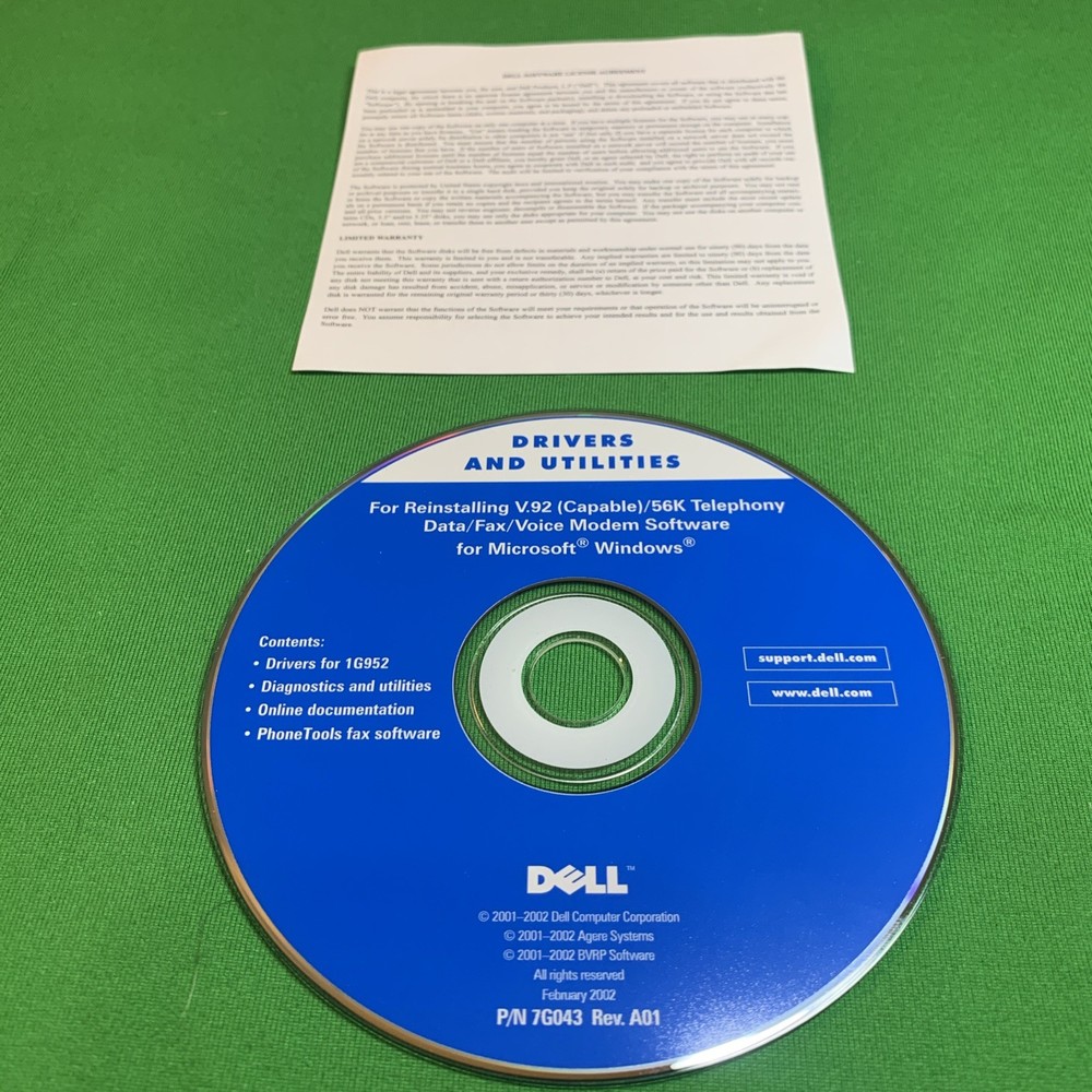 Dell Drivers & Utilities Reinstalling V.92/56K Telephony Data Fax Software CD