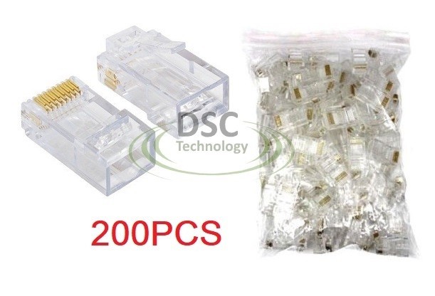 200PCS RJ45 Network Cable Modular Plug CAT6 Connector End - Clear