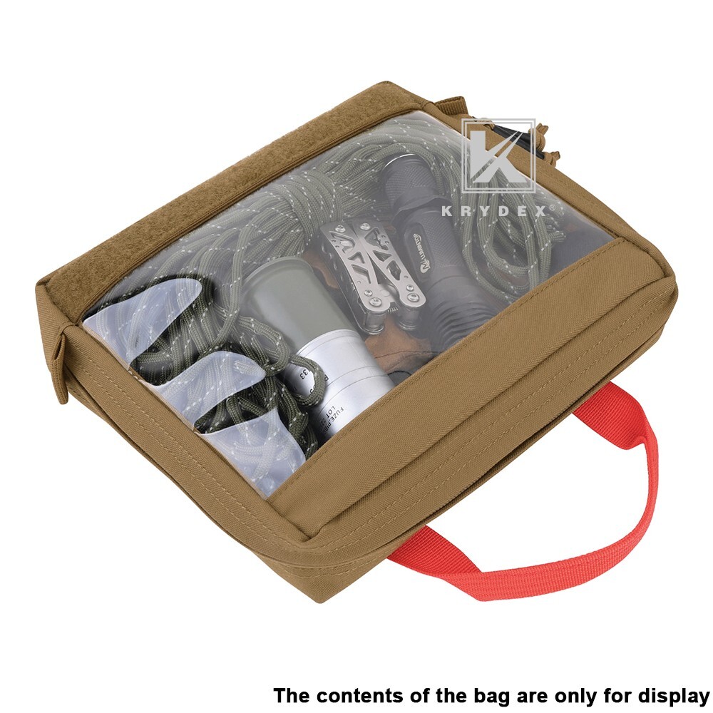 KRYDEX Clear Top Insert Pouch Bag Organizer Hook & Loop Large Coyote Brown