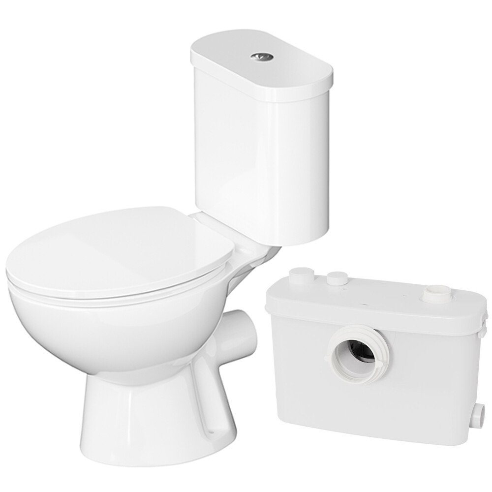 500W Upflush Macerating Toilet System Dual Flush for Basement with 4 Water Inlet