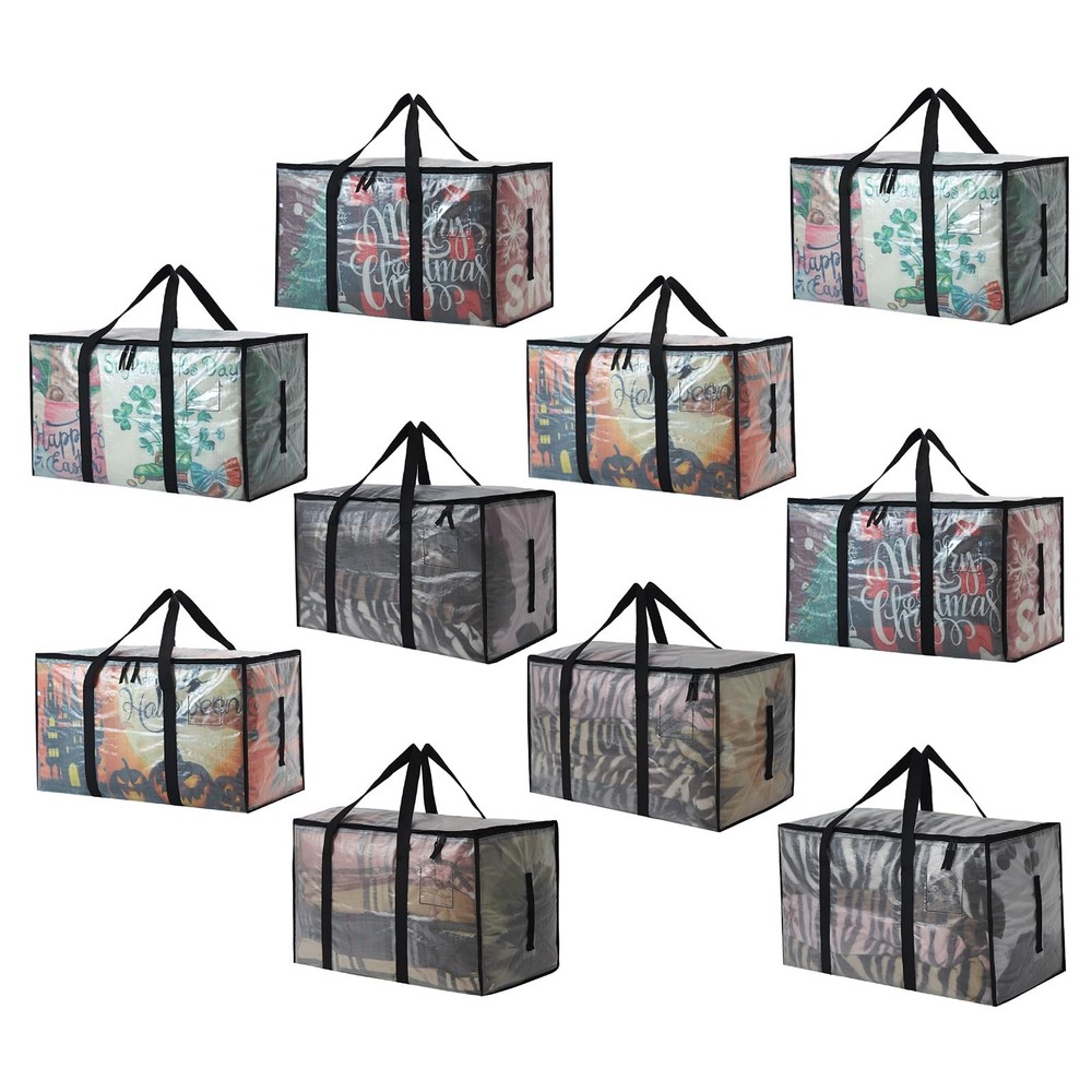 10 Pack Heavy Duty 93L (24.5 Gallon) Stackable Plastic Storage Bins with Lids, C