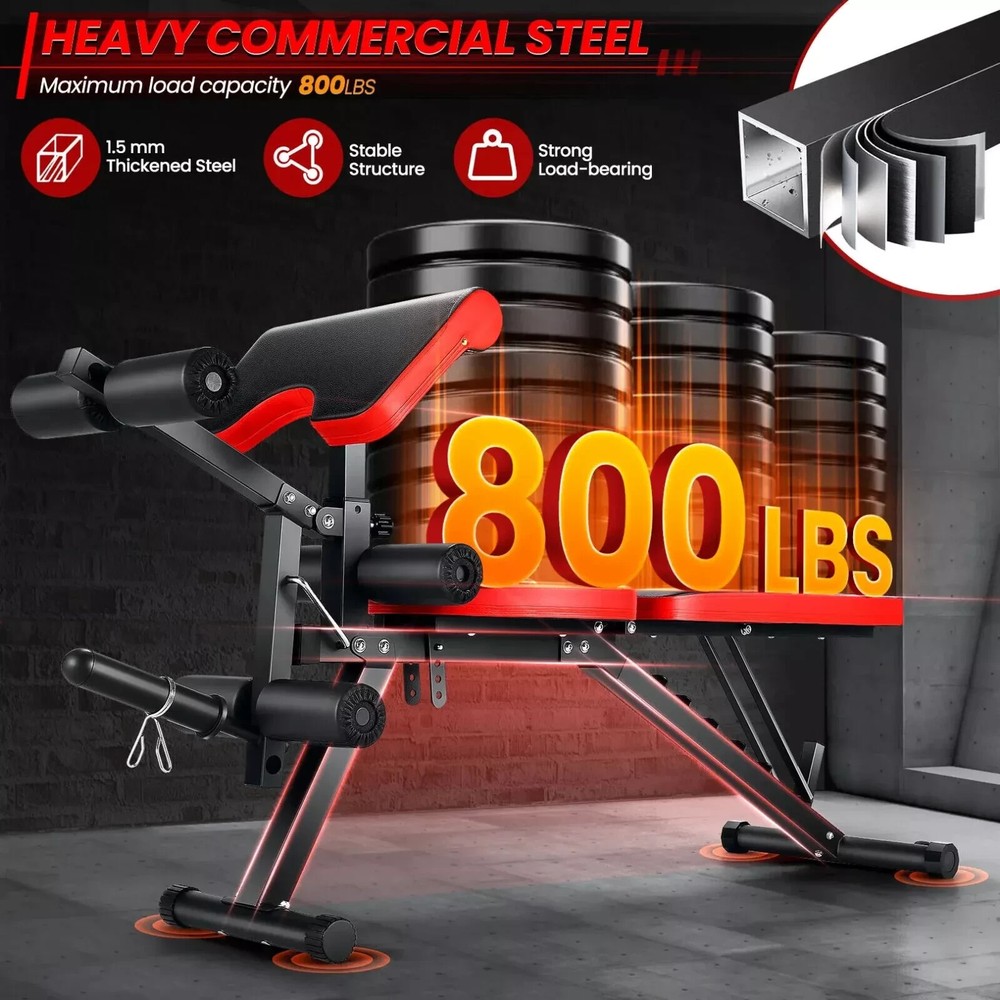 800 LBS Adjustable Foldable Exercise Weight Bench Workout Bench Gym With Wheels