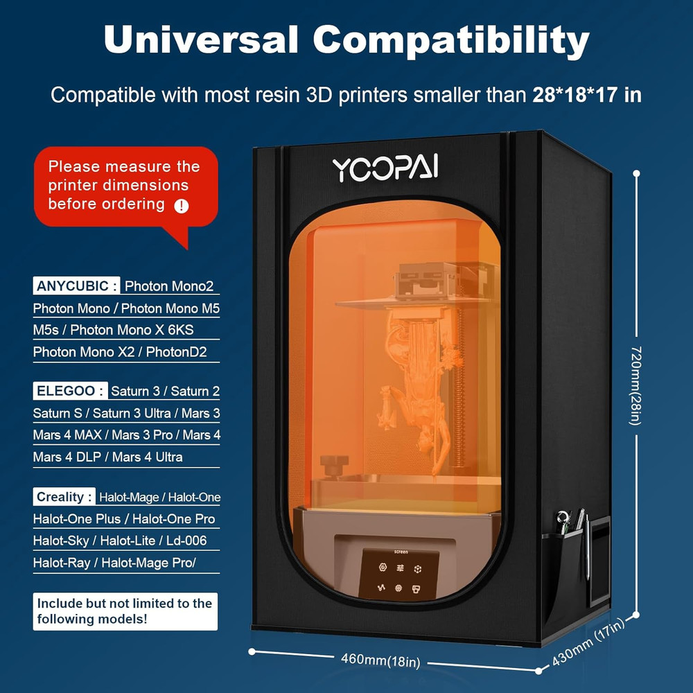 Multifunctional Resin 3D Printer Enclosure with Ventilation Kit & LED Light, 3D