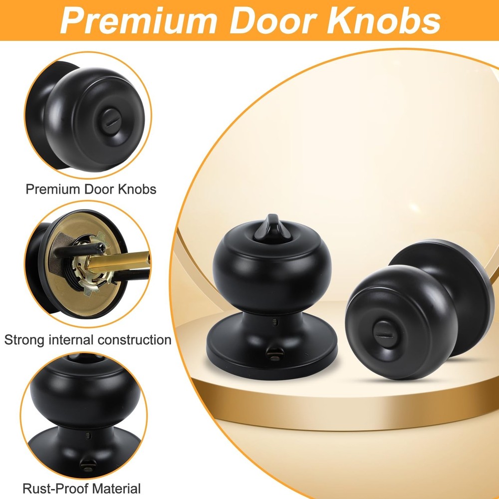 KAMOTA Privacy Door Knobs, 3 Pack Matte Black Heavy-Duty Door Knobs, Interior...