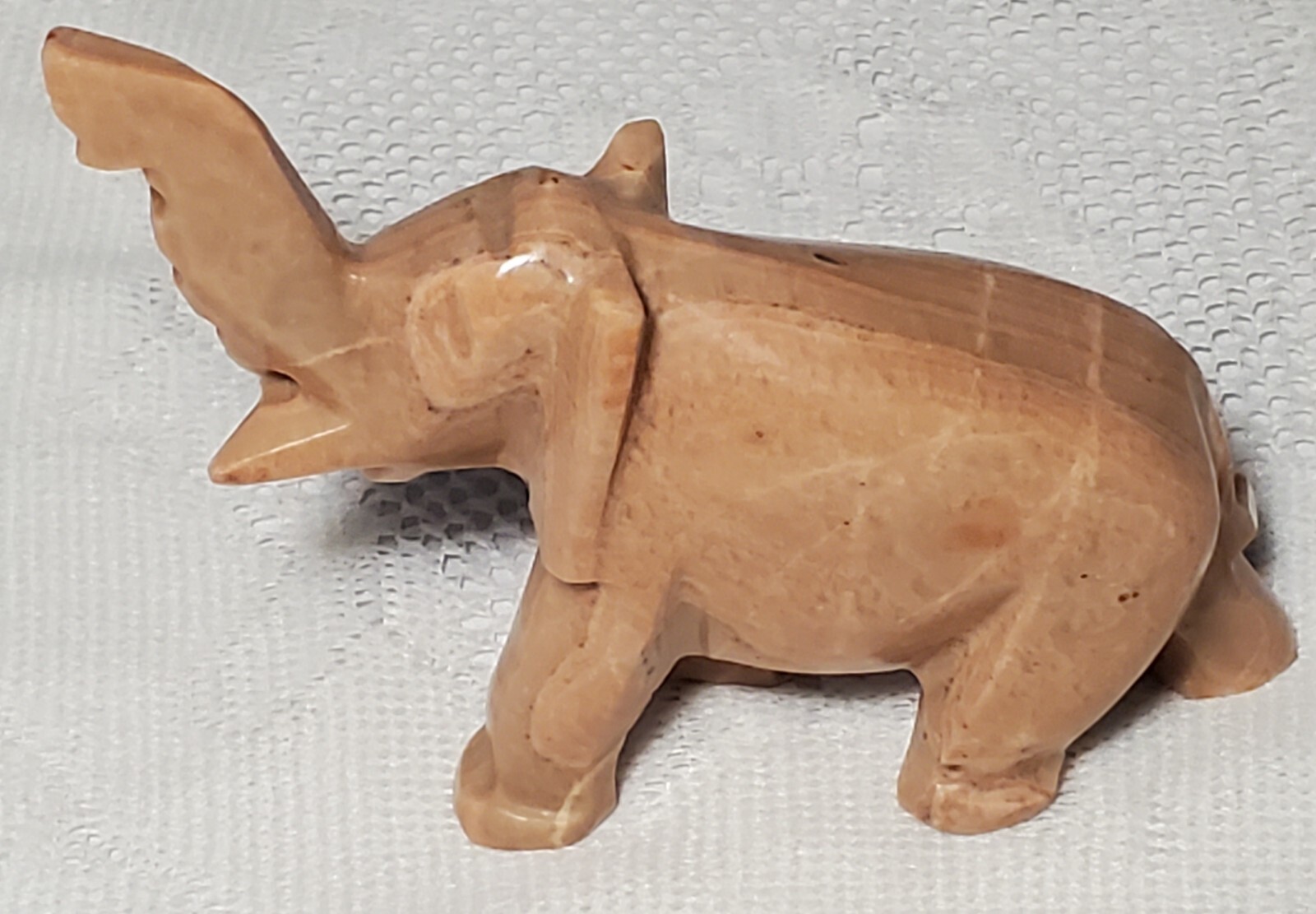 Natural Pink Blush Stone Elephant Hand Carved Marble Trunk Up for Good Luck Vtg