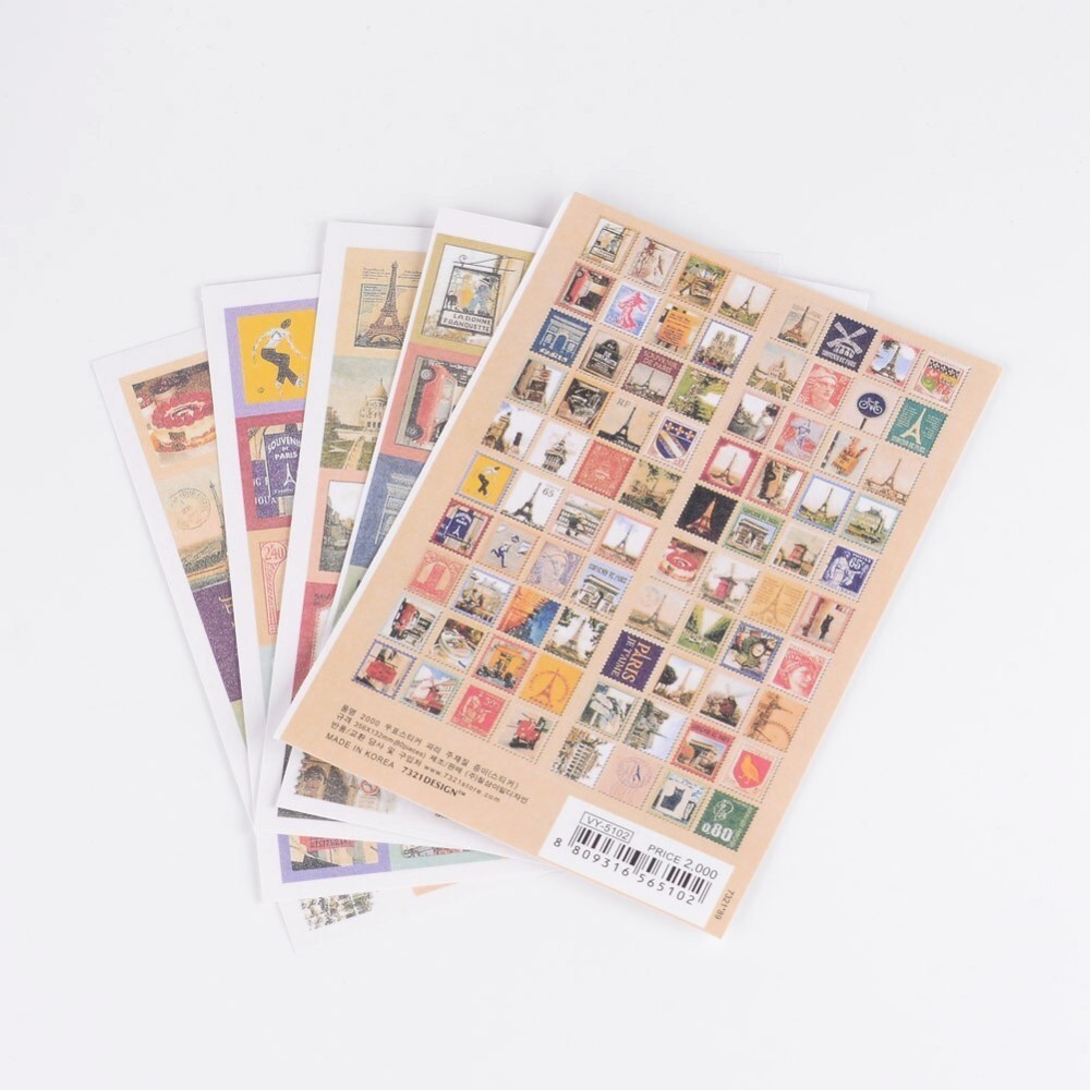 Postage Stamp shape label stickers 5 sheets per pack Very Nice for decoration