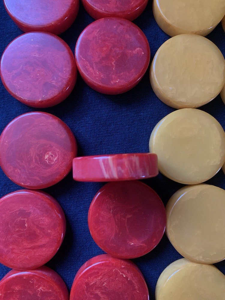 Bakelite Catalin Backgammon 24 Checkers Red & Butterscotch 346 Grams