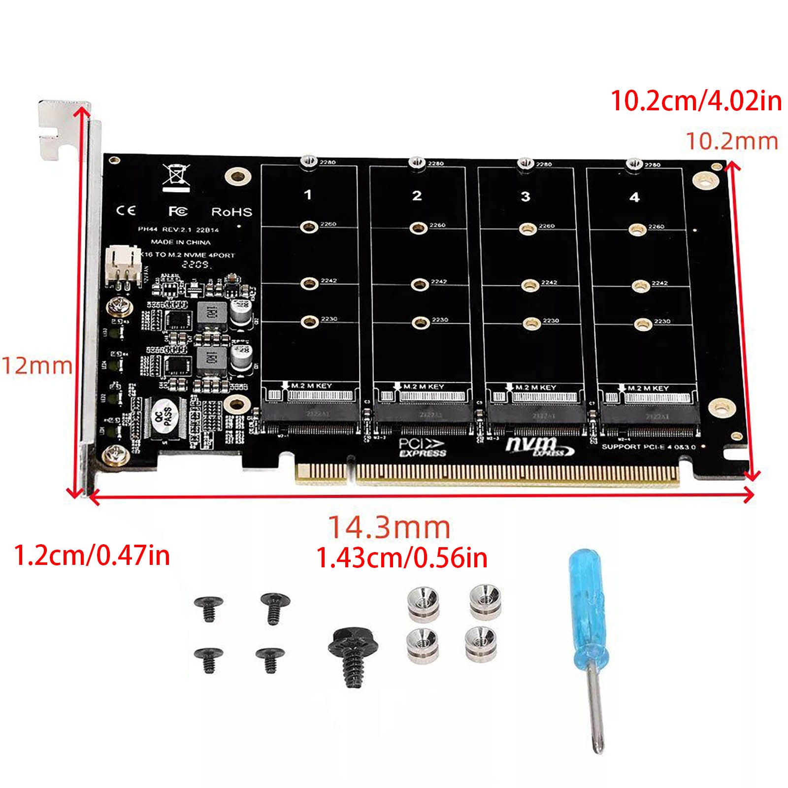 M.2 NVME SSD To PCIE X16 Adapter Connector 4 Port Expansion Card 4x32Gbps