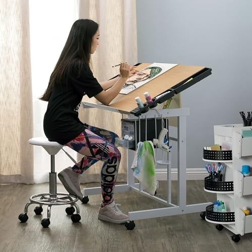 Studio Designs Craft Station, Top Adjustable Drafting Table White/Maple Deluxe