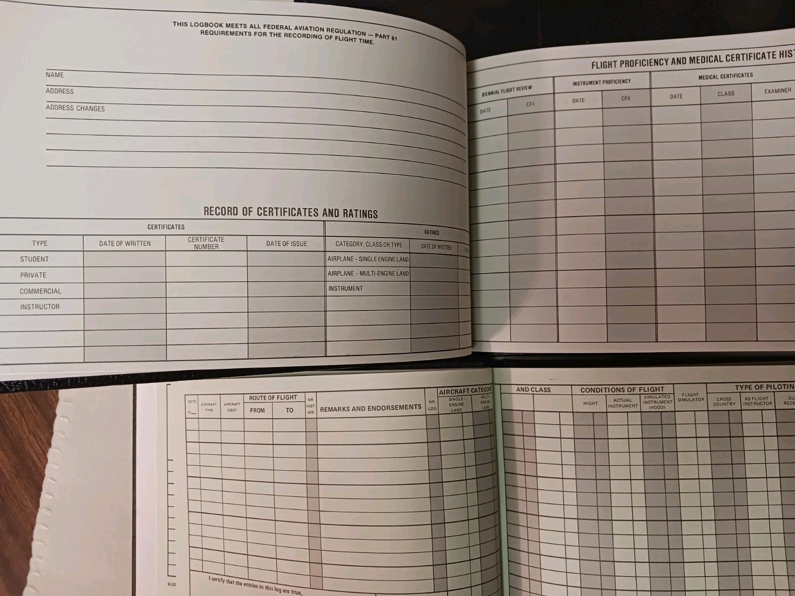 Senior Pilot’s Flight Logbook and Record plus Pilot Logbook and Pouch w/ Windows