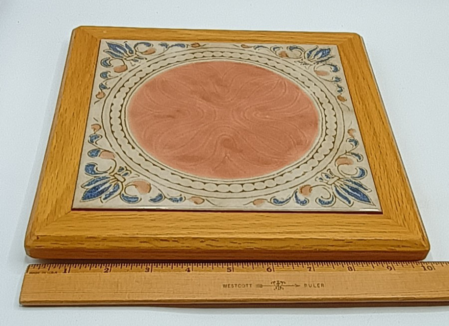 Vintage Handcrafted Ceramic Tile Solid Oak Wood Frame Trivet Hot Pad Cape Cod