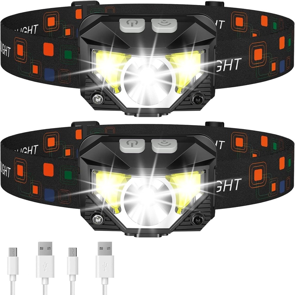 Ultra-Lightweight 8-Mode LED Headlamp with Motion Sensor - 2-Pack Essentials