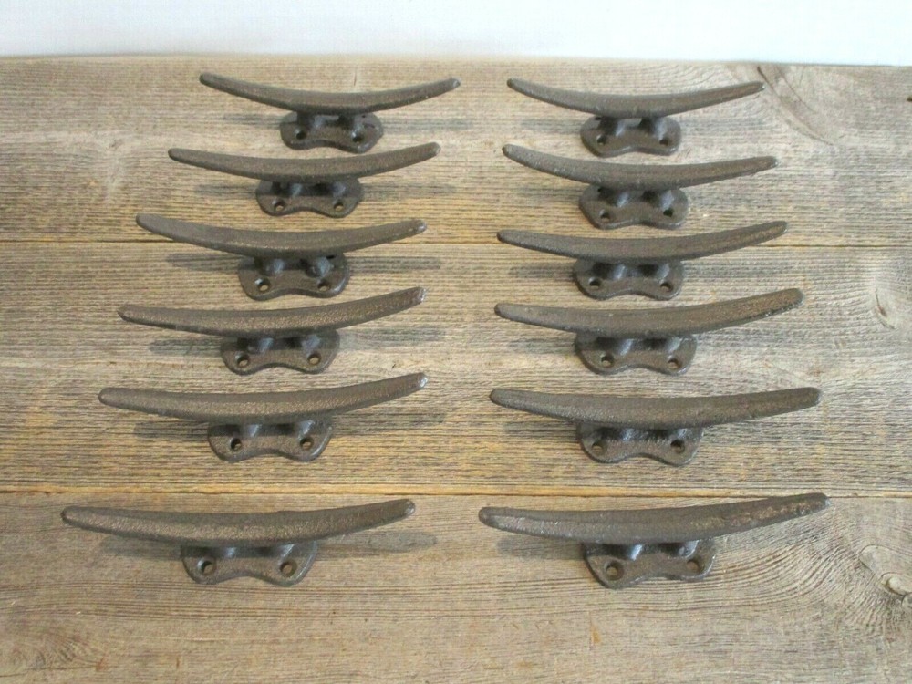 12 Cleat Boat Hooks Handles Pulls Cast Iron Dock Nautical Decor Rustic Finish