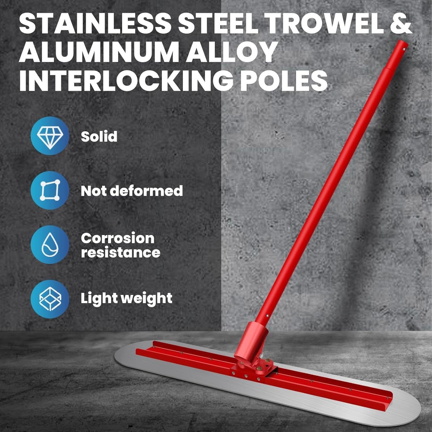 48''x12'' Bull Float Concrete Tool w/Round End Concrete Trowel w/4 Handle,Smooth