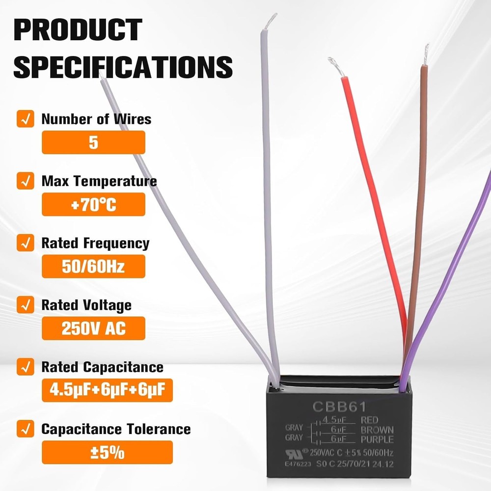 Efficient Ceiling Fan Capacitor 5-Wire - Compatible with NEW TECH Models