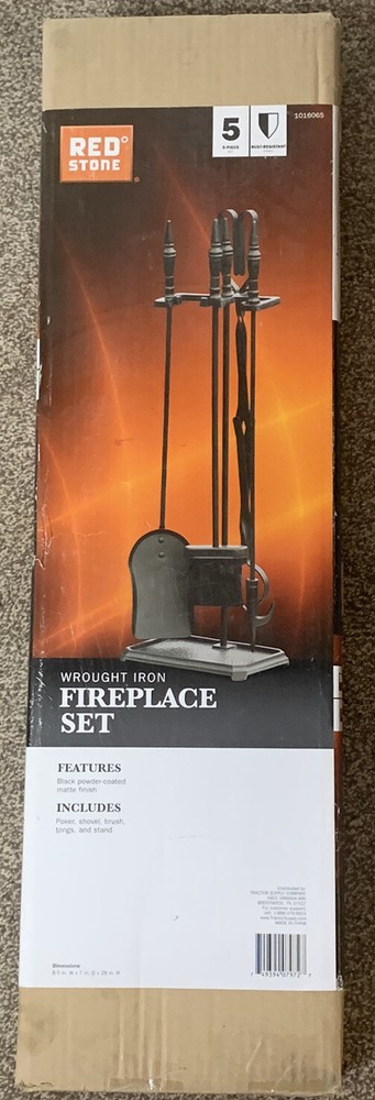 Black Fireplace Irons Tool Set 4 Piece + Stand
