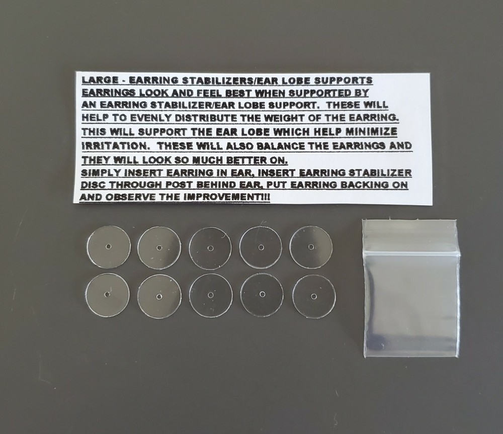 RARE LARGE - 12MM - EARRING STABILIZERS ROUND PLASTIC DISCS SUPPORT BACKS-10 PCS