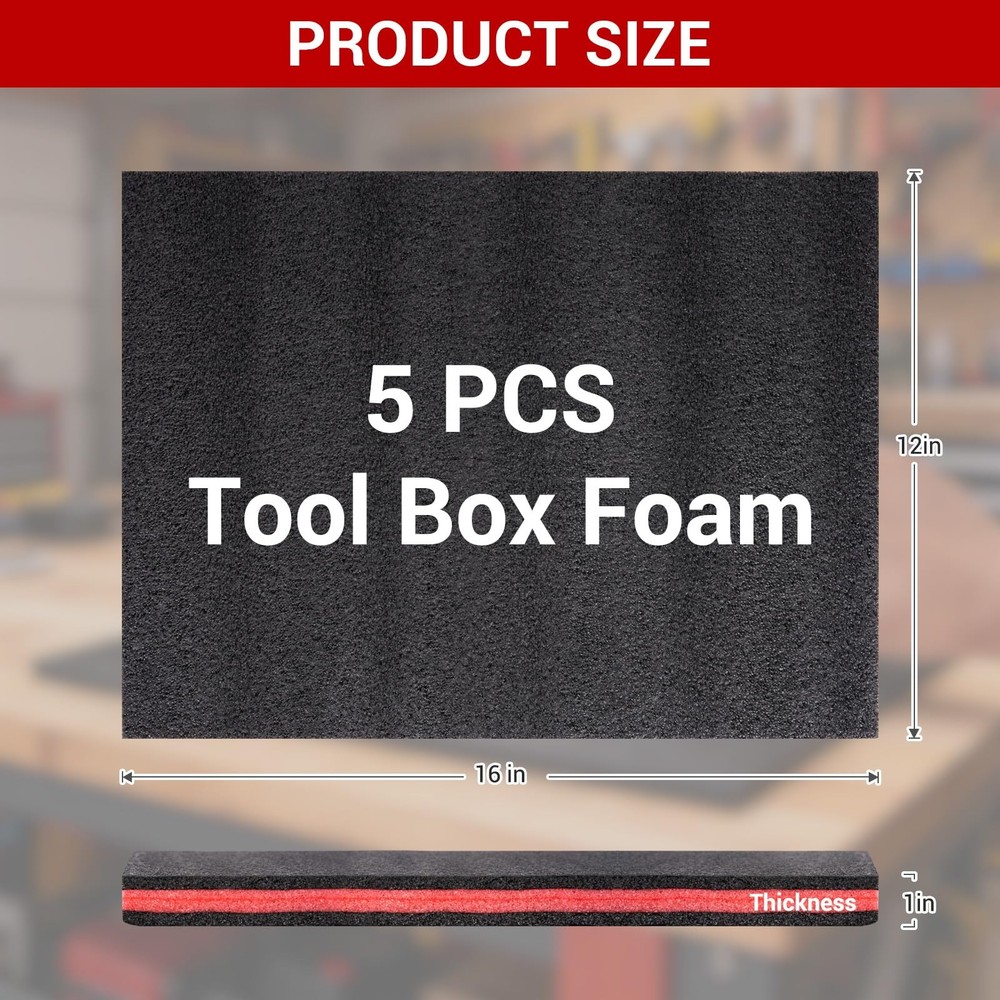 5 Pack 16x12x1 Inch Tool Box Foam Tool Shadow Foam Inserts for Cases Toolbox