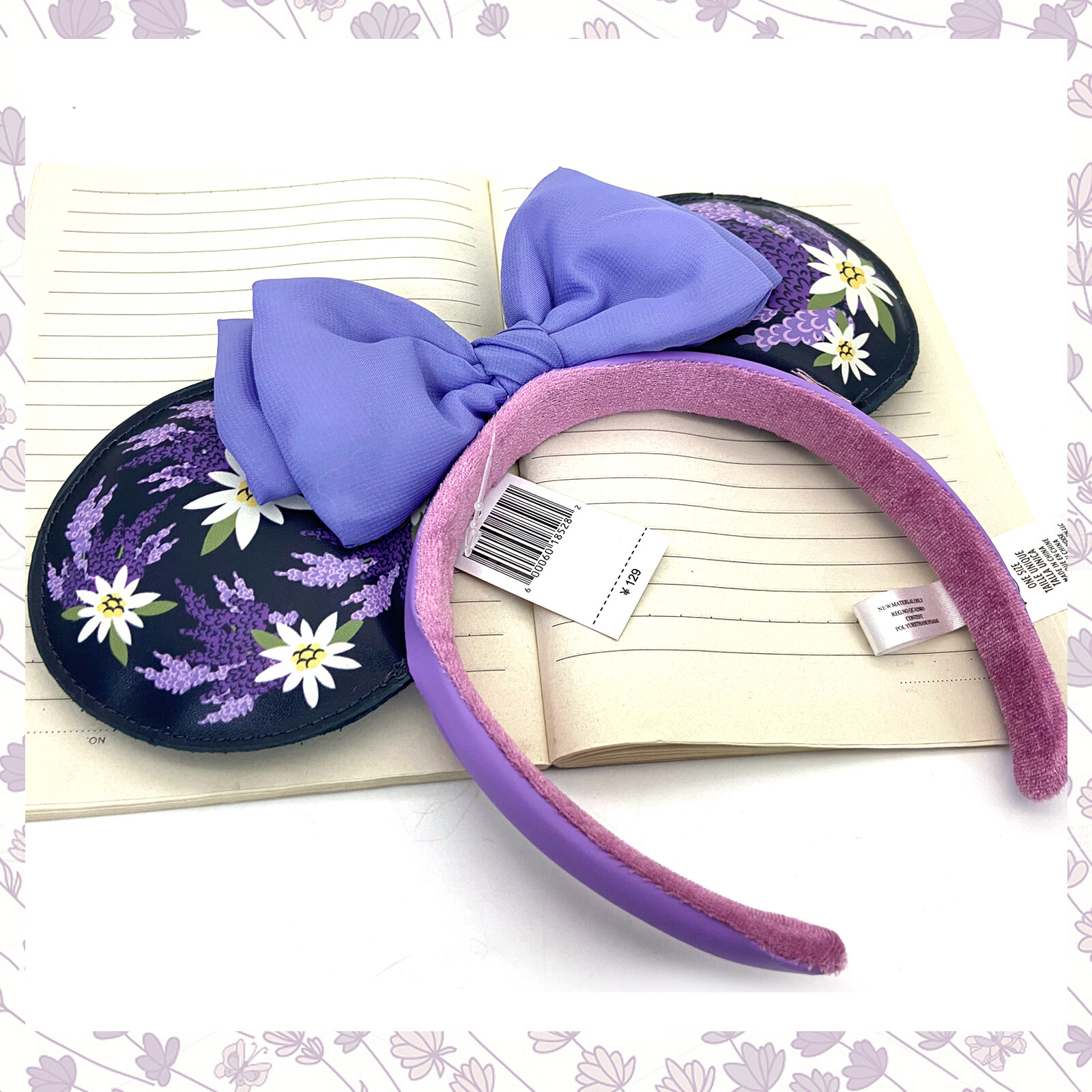Disney Parks French Lavender Flower Purple Bow Minnie Ears Mickey Mouse Headband