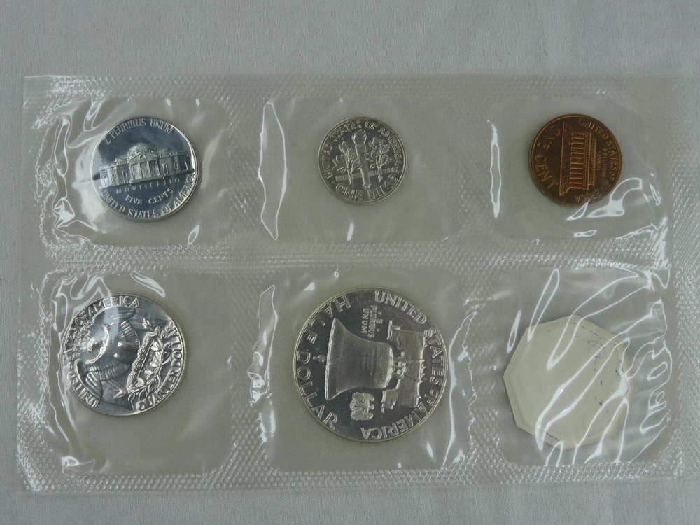1961 US Mint Proof Set 5 Coins 90% Silver Original Envelope & Cello Flat Pack