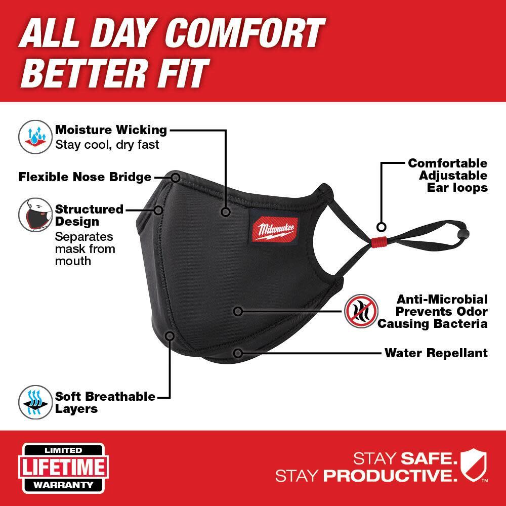 Milwaukee 3Pk L/xl 3-Layer Performance Face Mask