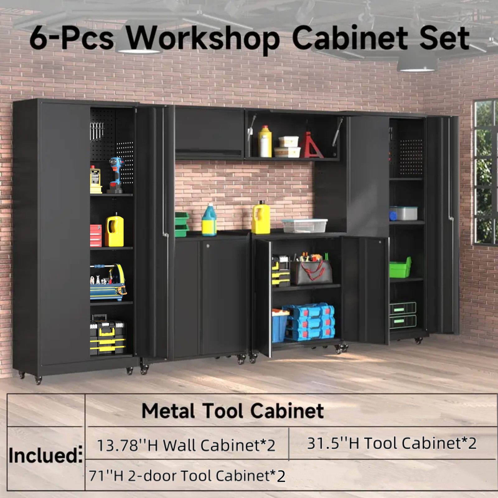 6 Pcs Garage Cabinet Set Workshop Set Garage Cabinets Storage System Tool Boxs