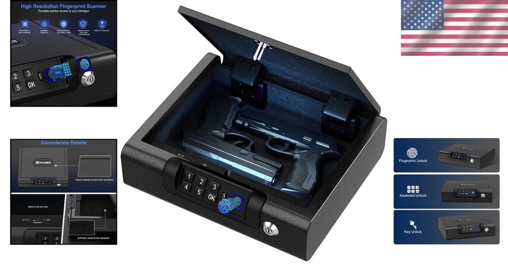 Secure Fingerprint Handgun Safe with Key