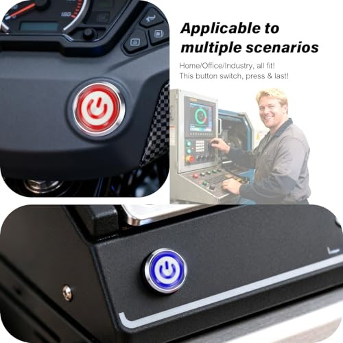 15Amp Push Button Switch，(0.63") 12V-24V Latching Push Button Switch 16mm Blue