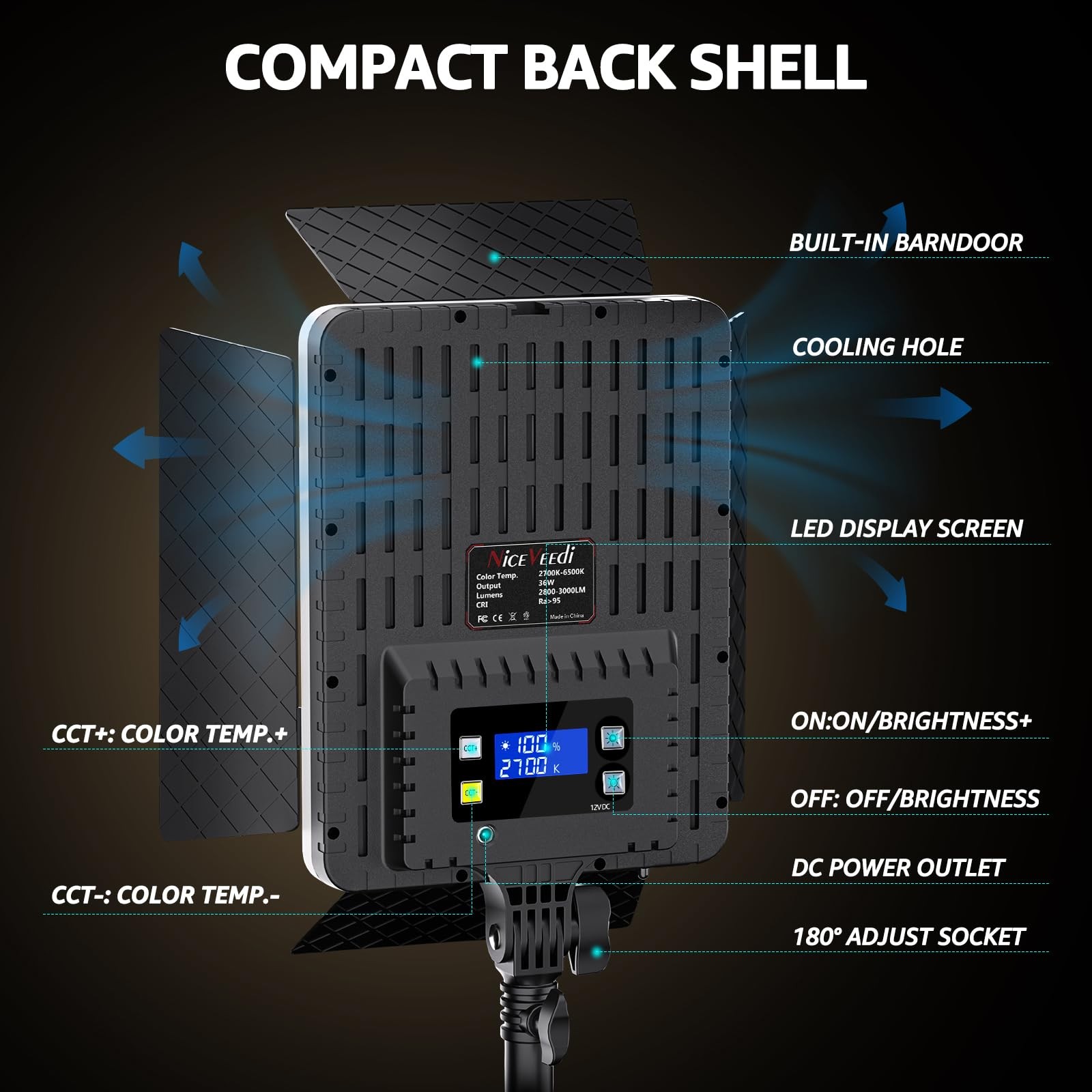36W Photography Lighting, Bi-Color Studio Light, CRI 95+, Dimmable AC Adapter...
