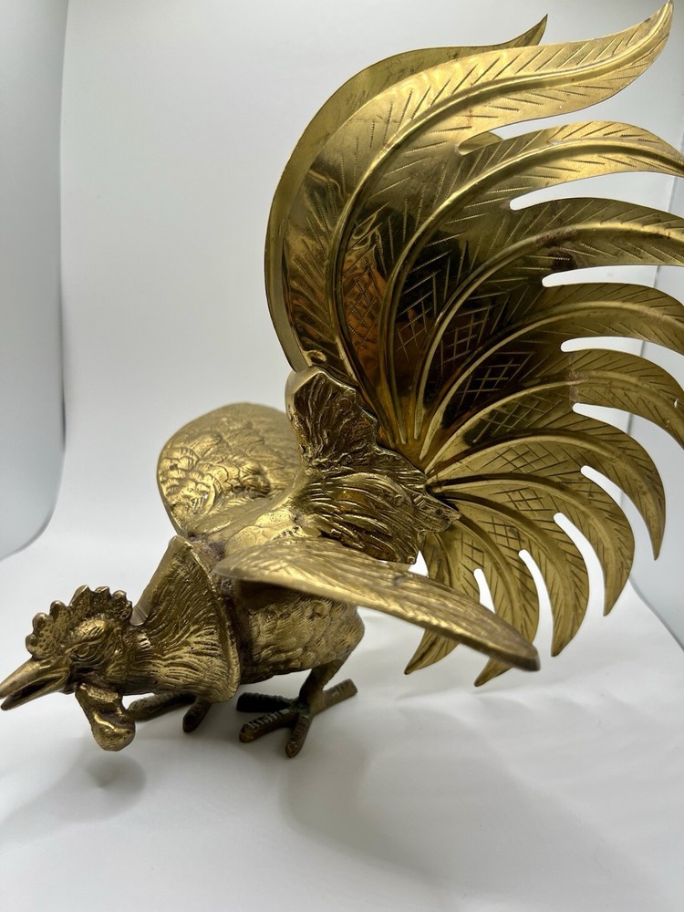 Brass Fighting Roosters Vintage Pair Solid Brass