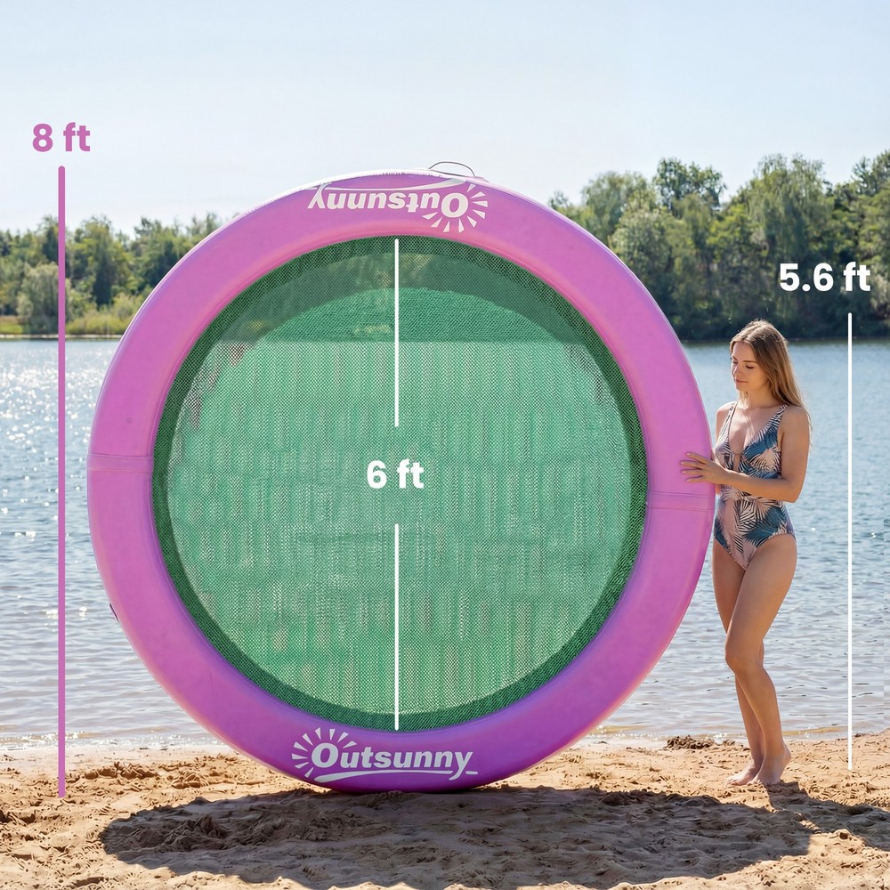 Outsunny 8FT Inflatable Water Hammock Floating Ring Dock Platform, Purple