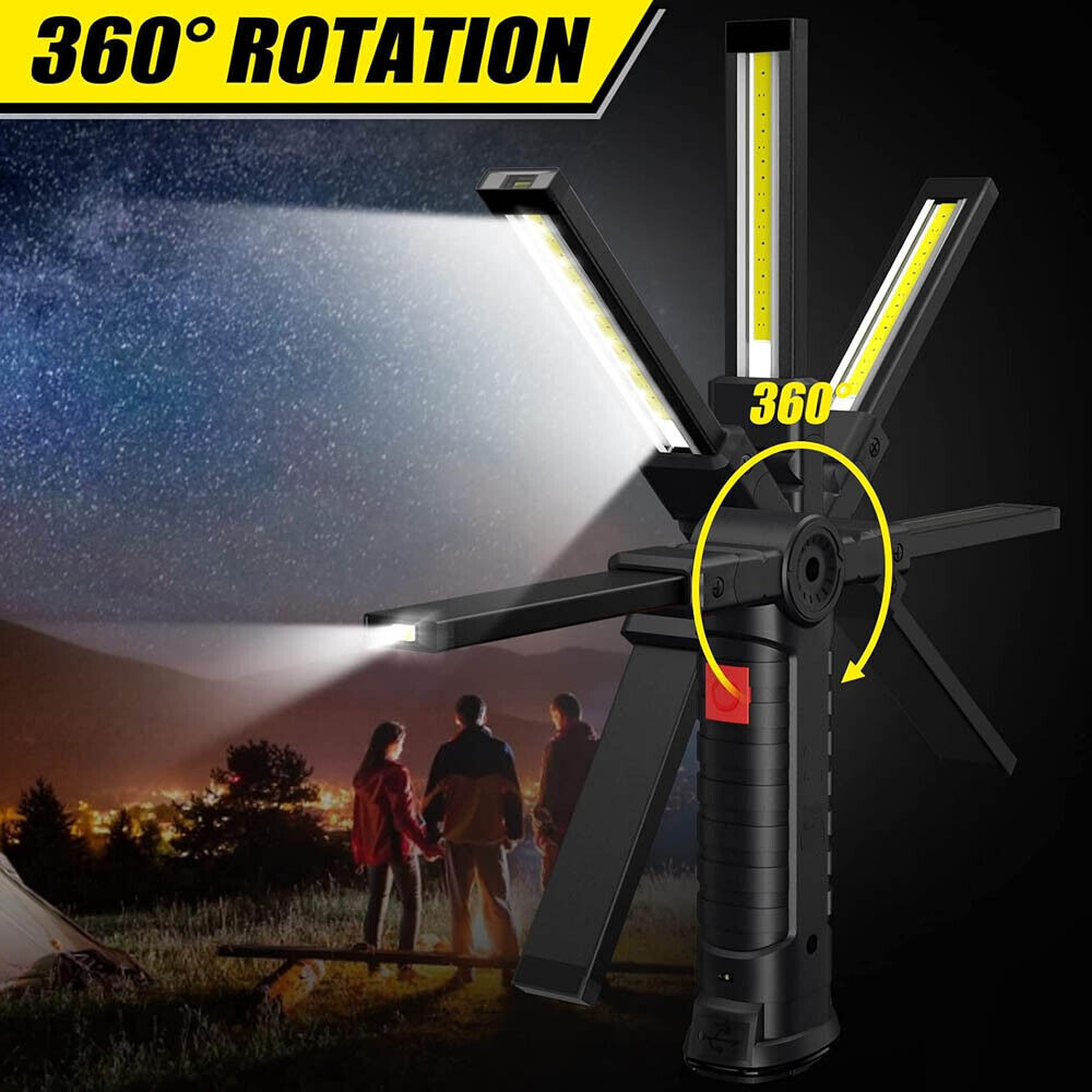 COB LED Work Light USB Rechargeable Mechanic Flashlight Magnetic Base Torch Lamp