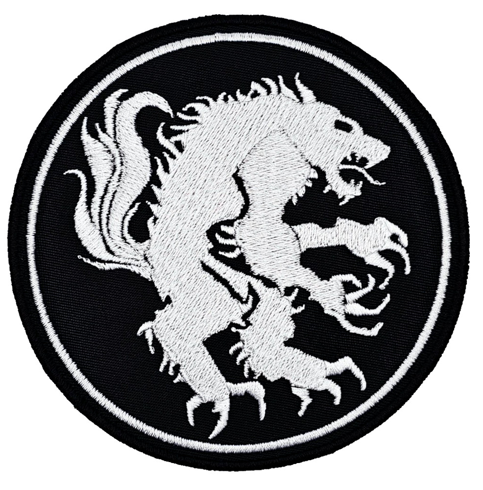 SATANIC WARMASTER WHITE WEREWOLF (circle border) EMBROIDERED PATCH