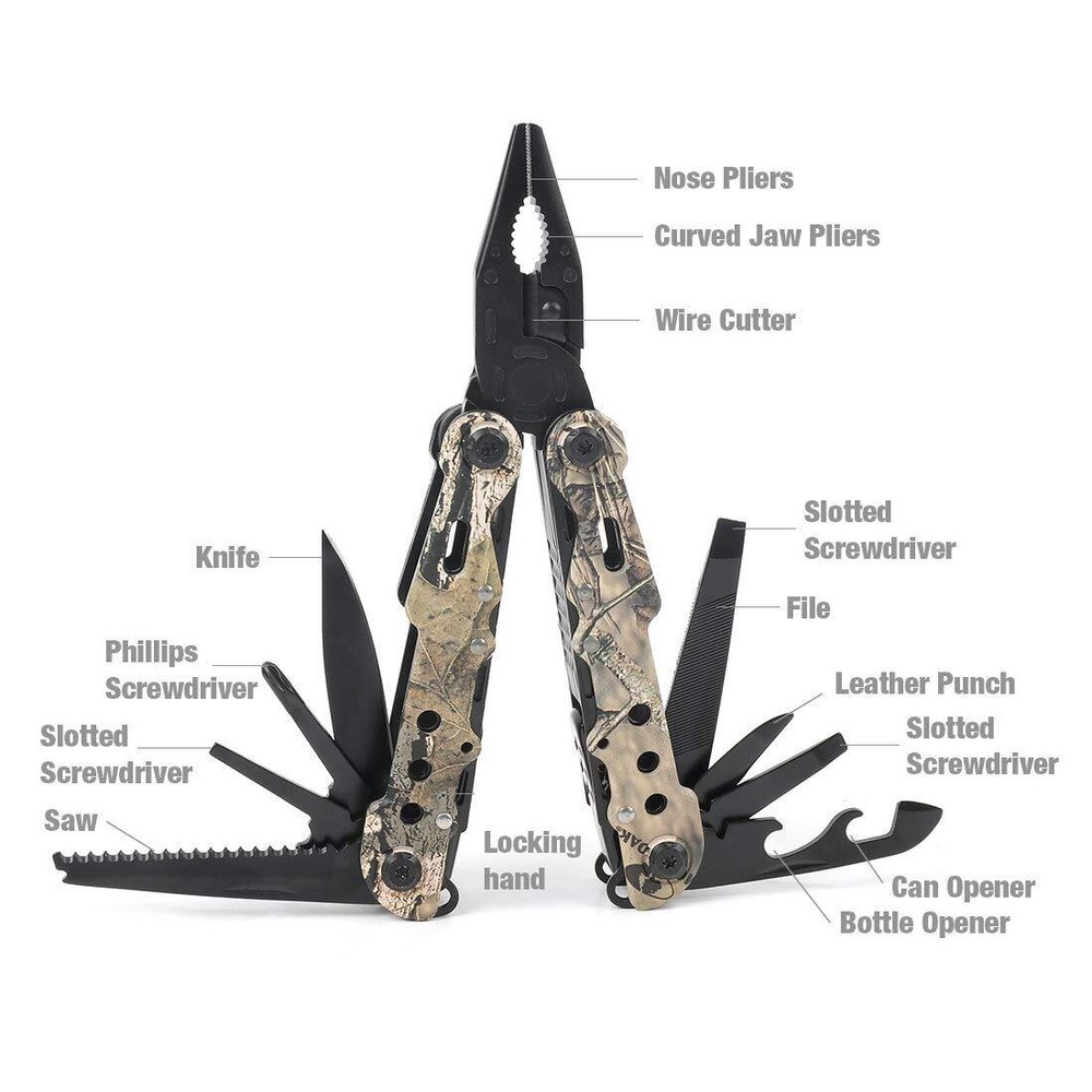 MOSSY OAK 13-in-1 Multi-tool Multi Function Pliers Folding Pocket Tool w/Sheath