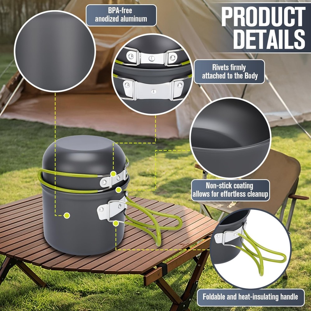 Camping Cookware Set, 16pcs Lightweight Backpacking Mess Kit with Camping Pot...