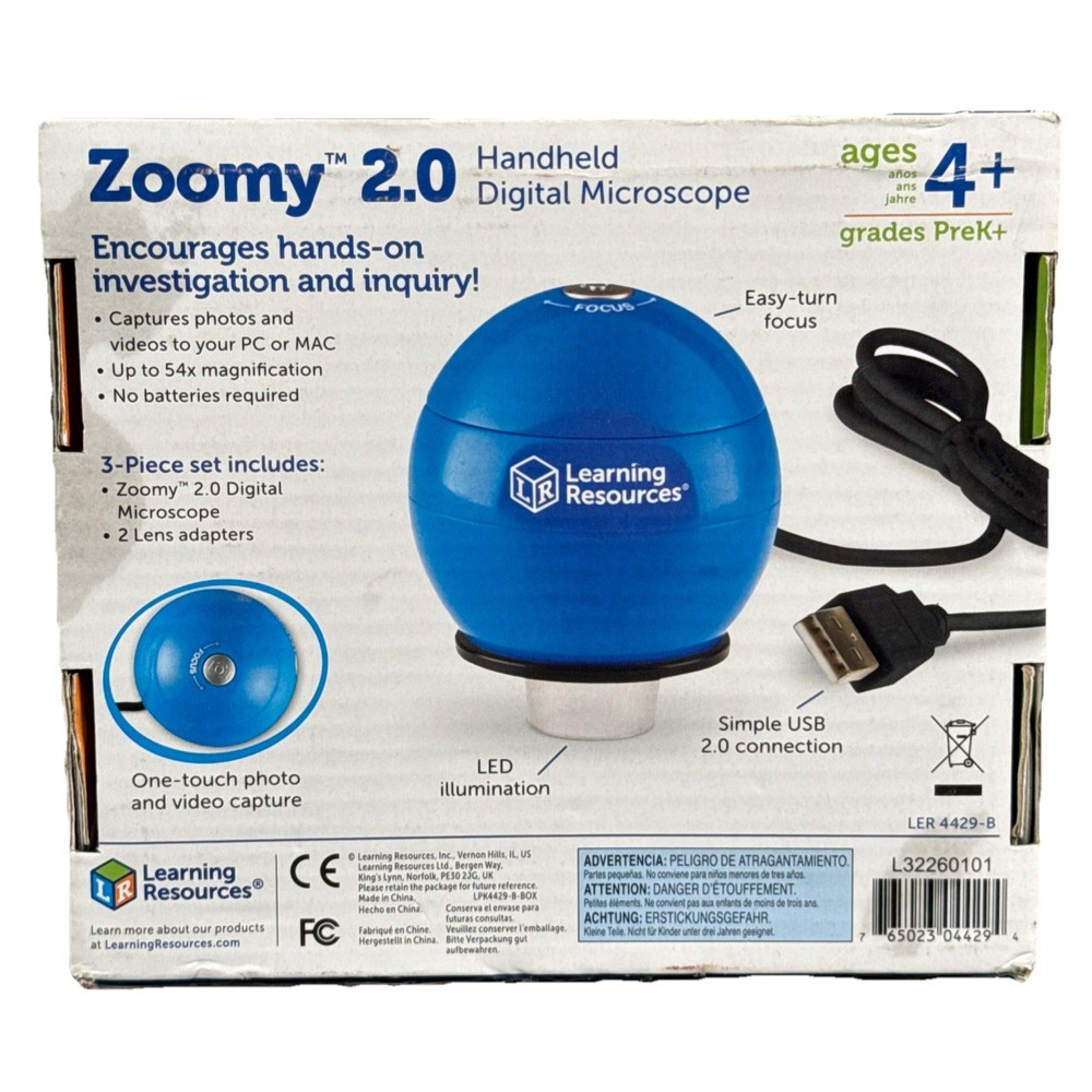 Learning Resources Zoomy 2.0 Handheld Digital Microscope Blue USB STEM - READ