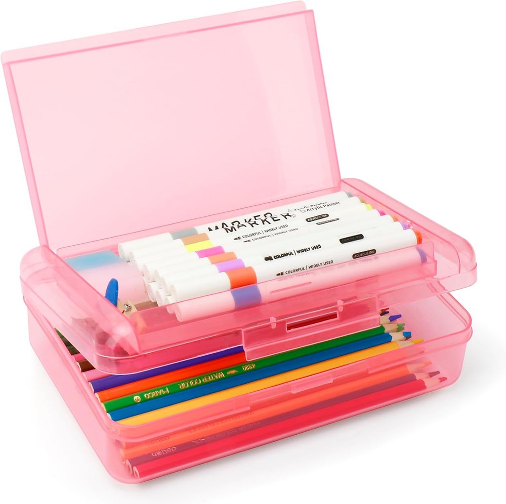 Double Layer Lar acity Pencil Box, Plastic Translucent Pencil Box,