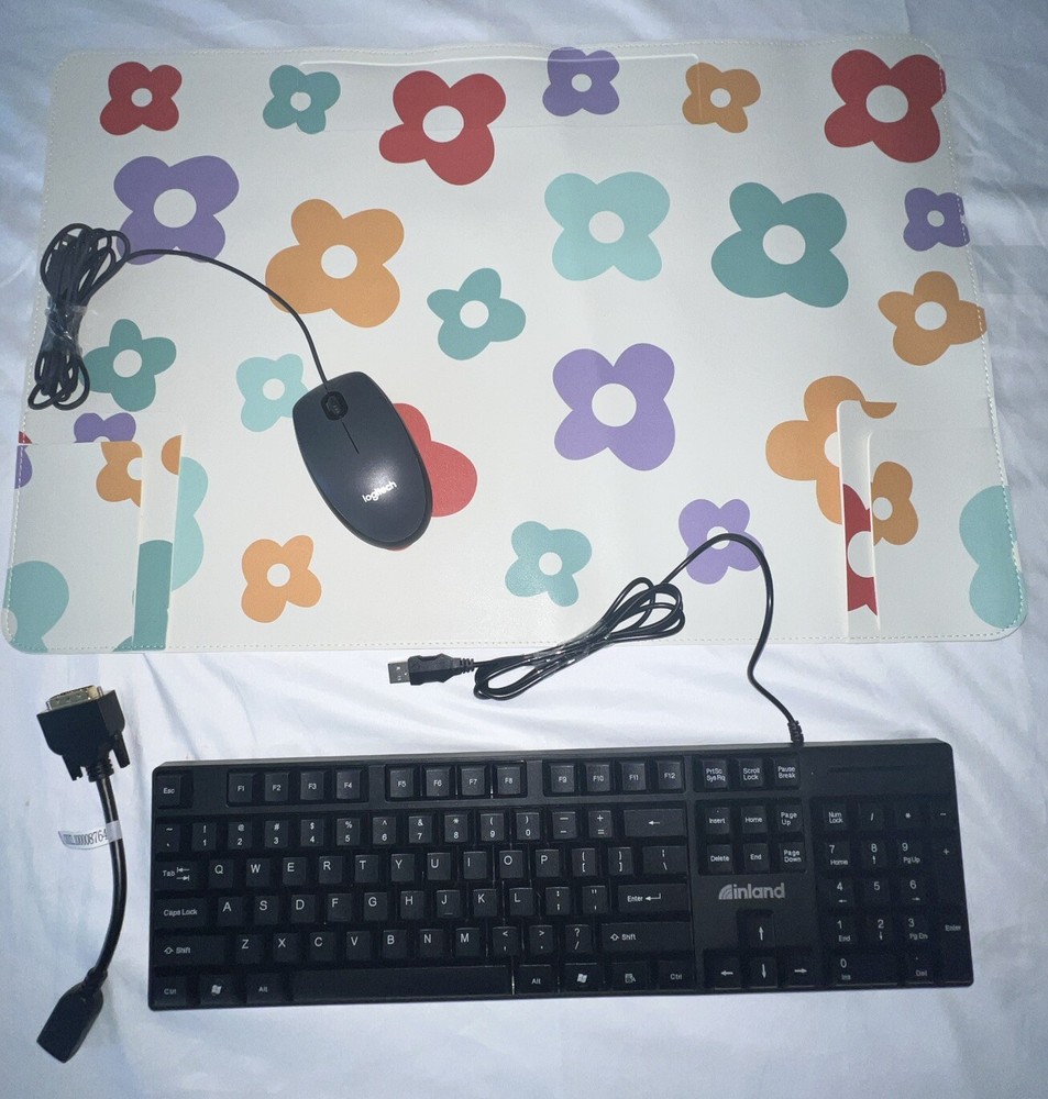 Electronics 4Piece Bundle - Keyboard, Mouse, Cord, & Computer Mat