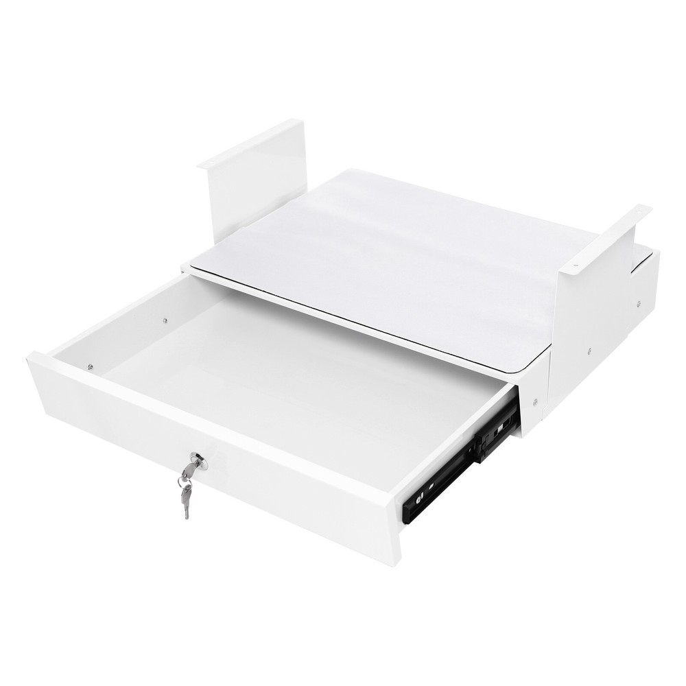 Under Desk Mounted Sliding Pull-out Storage Drawer With Computer Pad White USA