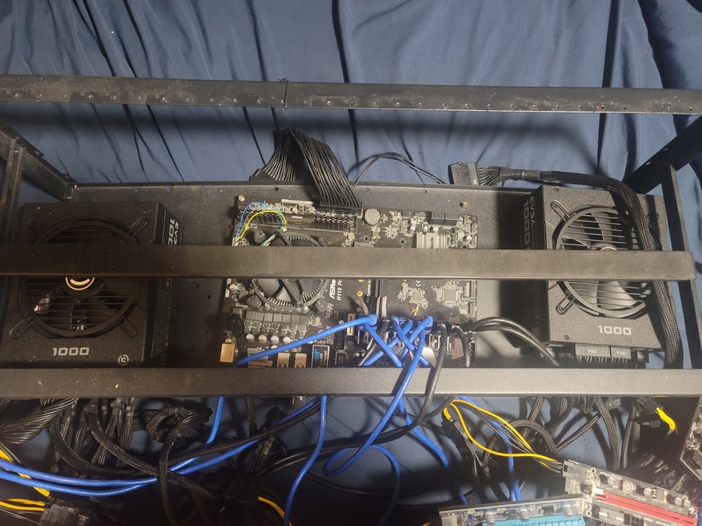 Barebones Mining Setup with Frame, Risers, (2) 1000W PS, Motherboard, Processor