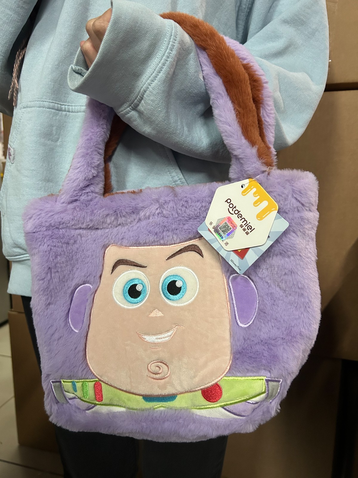 Disney Pixar Toy Story Buzz Lightyear Furry Tote Bag Small 11*8*3 New With Tag