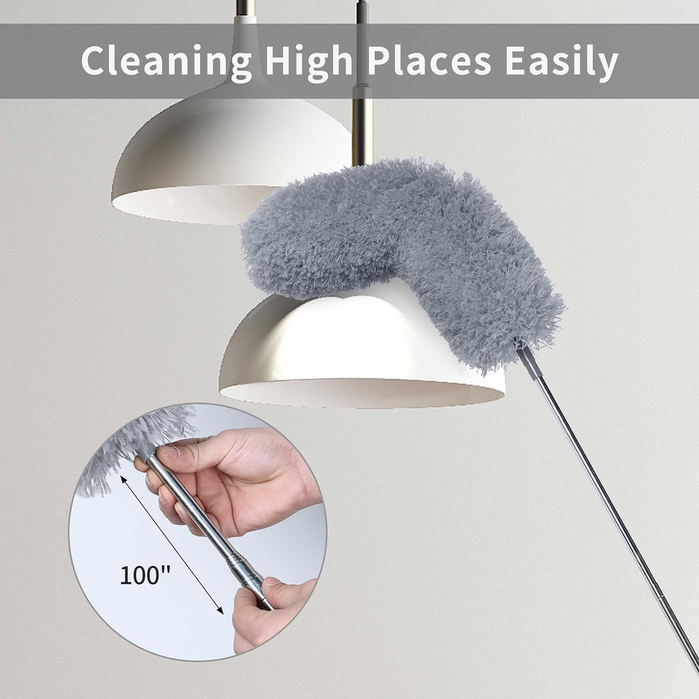 Microfiber Feather Duster with 100 Inches Extension Pole, Dusters for Cleaning H