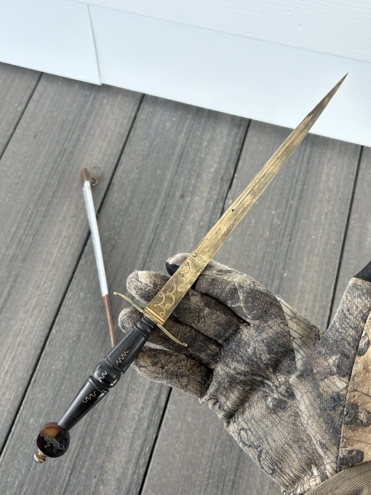 Vintage Luzon Philippine Dagger Engraved Brass Blade Scabbard Tourist Souvenir